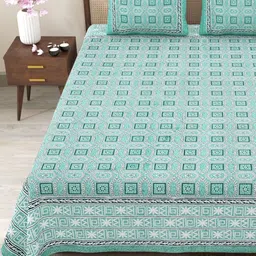 Myntra Elegant Homes Sea Green & White Floral 180 TC King Bedsheet with 2 Pillow Covers-image-61