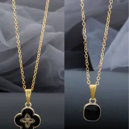 Birado Jewellery Set Of 2 Stainless Steel Gold-Plated Floral Enamelled Pendant With Chain-image-75