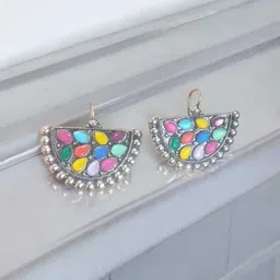 MYSTERIOUSMART Artificial Stones Studded Crescent Shaped Drop Earrings image 3