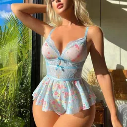 Ucollection Women Satin Printed Baby Doll-picture-41