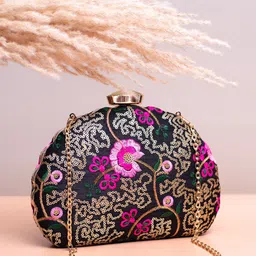 ARTKLIM Floral Embroidered Sequinned Box Clutch image 1