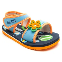 Beanz Unisex Flower Applique Detailed Velcro Closure Sandals -Navy Blue Orange image 1