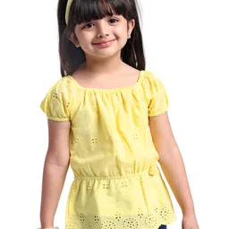Babyhug Cotton Woven  Half Sleeves  Top with Floral Corsage Solid Colour - Yellow-picture-18