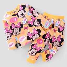 Babyhug Disney Cotton Knit Full Sleeves Night Suit With Minnie Mouse Printed - Orange-image-95