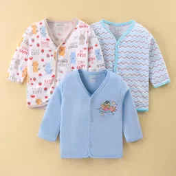 OHMS Single Jersey  Full Sleeves Set Of Vests Animal & Text Print Pack of 3 - White & Blue-picture-18