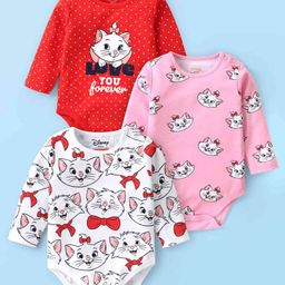 babyhug disney Babyhug DisneyInterlock Knit Full Sleeve Onesies with Aristocats - Marie Graphics Pack of 3 - Red Pink & White-picture-3