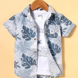 Ruff Poplin Woven Half Sleeves Shirt With T-Shirt Leaves Print - Light Blue image 1