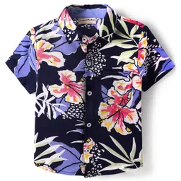CrayonFlakes Rayon Half Sleeves Floral Printed Shirt - Navy Blue-picture-13