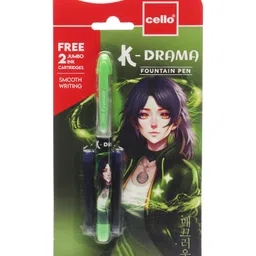 Cello Blue Ink Fountain Pen with K-Drama Girl Print - Green-picture-13