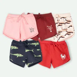 Ariel Cotton Knit Pack Of 5 Whales & Typography Printed Shorts - Pink Maroon Peach Red & Navy Blue-picture-24