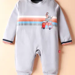 Mini Taurus Interlock Knit Full Sleeves Romper With Animal Print - Light Grey-picture-19