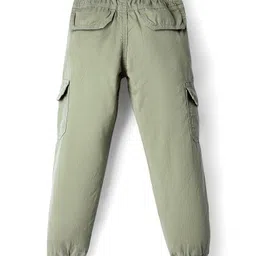Olio Kids Cotton Woven Full Length Solid Lounge Pants With Pockets - Light Olive image 2
