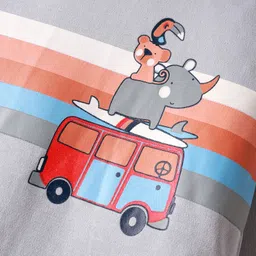 Mini Taurus Interlock Knit Full Sleeves Romper With Animal Print - Light Grey image 3