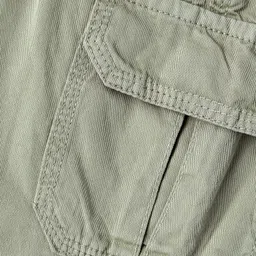 Olio Kids Cotton Woven Full Length Solid Lounge Pants With Pockets - Light Olive image 3