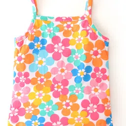 Babyhug 100% Cotton Knit Sleeveless Slips with Floral Print Pack of 3 - Pink White & Yellow image 5