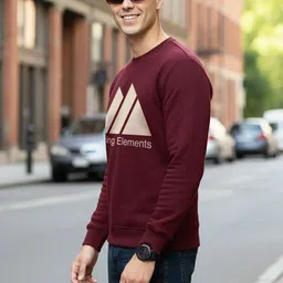 Moda Rapido Men Burgundy Graphic Printed Sweatshirts image 2