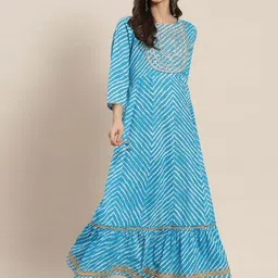 Juniper Blue & White Leheriya Printed A-Line Maxi Dress image 1