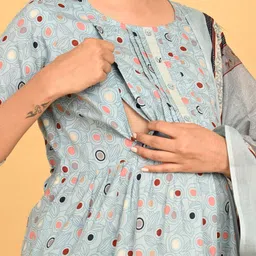 GOLDSTROMS Women Geometric Printed Pure Cotton A-Line Kurta with Trouser & Dupatta image 4