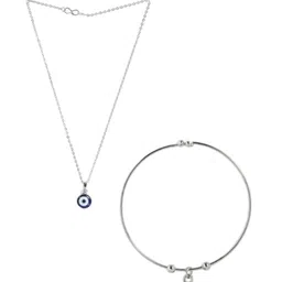 DN Creation Silver-Plated Evil Eye Pendant & Bracelet Jewellery Set image 2