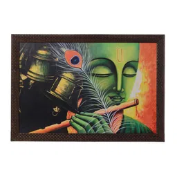 eCraftIndia Multicoloured Krishna Playing Flute Satin Matt UV Framed Wall Art-picture-19