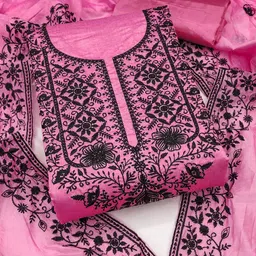 HERE&NOW Floral Embroidered Thread Work Chanderi Cotton Unstitched Dress Material-picture-49