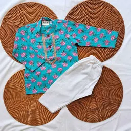 Baal Leela Boys Floral Printed Regular Thread Work Pure Cotton Kurta with Pyjamas image 3