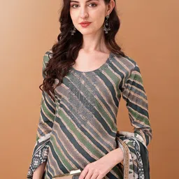 KALINI Women Leheriya Embroidered Regular Sequinned Kurta with Trousers & With Dupatta image 2