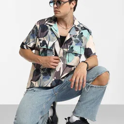 Campus Sutra Men Comfort Cuban Collar Floral Printed  Oversized Casual Shirt image 5