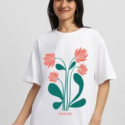 JUNEBERRY Women Drop-Shoulder Sleeves Pure Cotton Oversized Tshirt image 3
