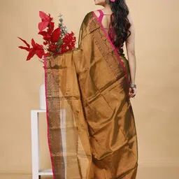 SLAGHA Solid Zari Tissue Taant Saree image 3