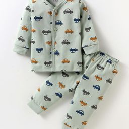 Simply Interlock Knit Full Sleeves Car Printed Night Suit - Sea Green-picture-37