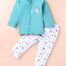 Simply Interlock Knit Full Sleeves Night Suit with Bear Print - AquaBlue-picture-46