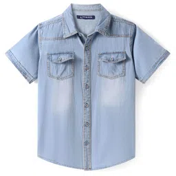 Pine Kids Denim Woven Half Sleeves Washed Shirt - Light Blue-picture-20