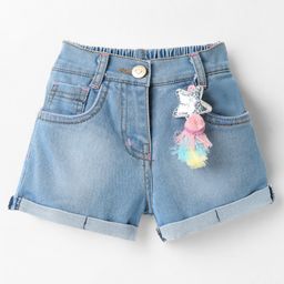 Little Kangaroos Knee Length Washed Denim Shorts with Star Applique - Blue-picture-13