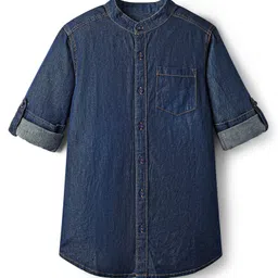 Pine Kids Denim Woven Full Sleeves Mandarin Collar Washed Shirt - Navy Blue-picture-14