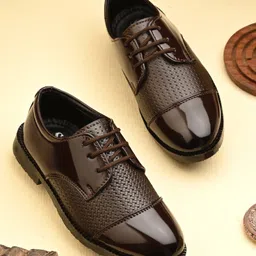 Stefens Textured Lace Ups Oxford Shoes - Brown image 1