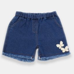 Creative Kids Denim Woven Butterfly Applique Detailed Frayed Shorts - Navy Blue-picture-48