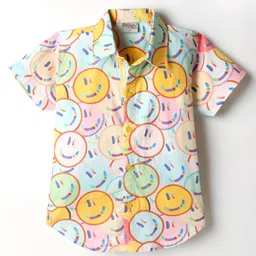 Dapper Dudes Half Sleeves Smiley Printed Shirt - Lemon-picture-17