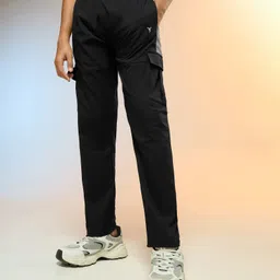 Technosport Knit Colour Blocked Breathable & Moisture Wicking Sports Cargo Track Pants - Black & Iron Grey-picture-26