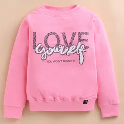 giniekids Cotton Blend Knit Full Sleeves Love Yourself Text Printed Light Winter Sweatshirt - Pink-picture-28