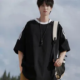 HERE&NOW Men Striped Round Neck Cotton Oversized T-shirt-picture-14