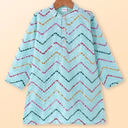 Babyhug Woven Full Sleeves Mirror Embroidered Kurta Pyjama Set with Sequins - Aqua image 2