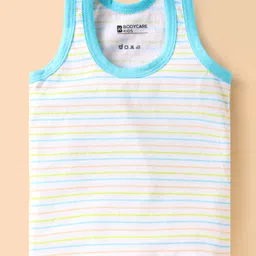 Bodycare Cotton Knit Sleeveless Animal & Space Theme Printed Sando Vests Pack of 3 - White & Light Blue image 2