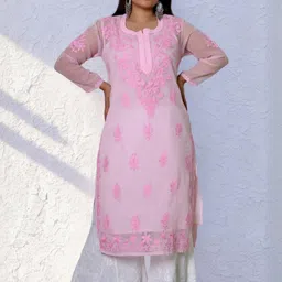 myplusfashion Women Ethnic Motifs Embroidered Georgette Kurta-image-64