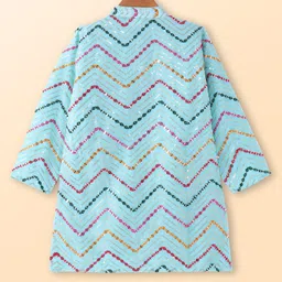 Babyhug Woven Full Sleeves Mirror Embroidered Kurta Pyjama Set with Sequins - Aqua image 3