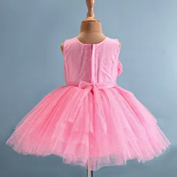 Bluebell Net Sleeveless Frock with Floral Applique - Pink image 3