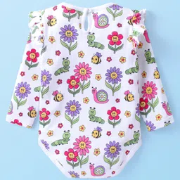 Babyhug 100% Cotton Full Sleeves Onesies with Frill Detailing Floral & Text Print Pack of 3 - Multicolour image 3