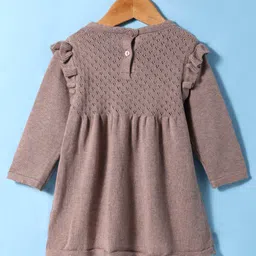 ToffyHouse 100% Cotton Knit Full Sleeves Winter Wear Floral Designed Sweater Dress with Stockings & Frill Detailing - Grey image 3