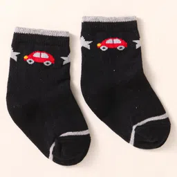 Cute Walk by Babyhug Knit Ankle Length Socks With Vehicle Design Pack of 3 - Black Grey & Orange image 3