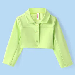 Babyhug Woven Full Sleeves Solid Color Jacket with Top & Skirt Set - Light Green image 3